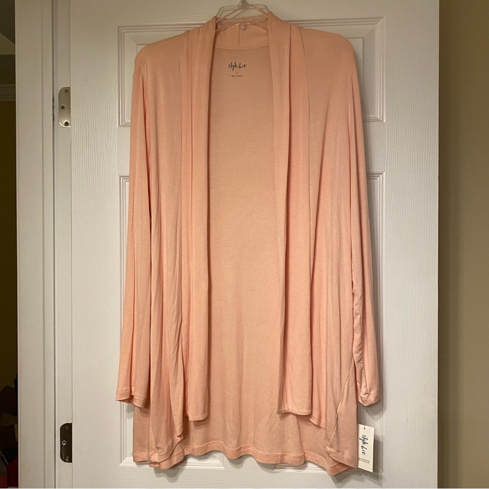 NWT Style & Co Light Pink Open Front Longline Cardigan, Size Large